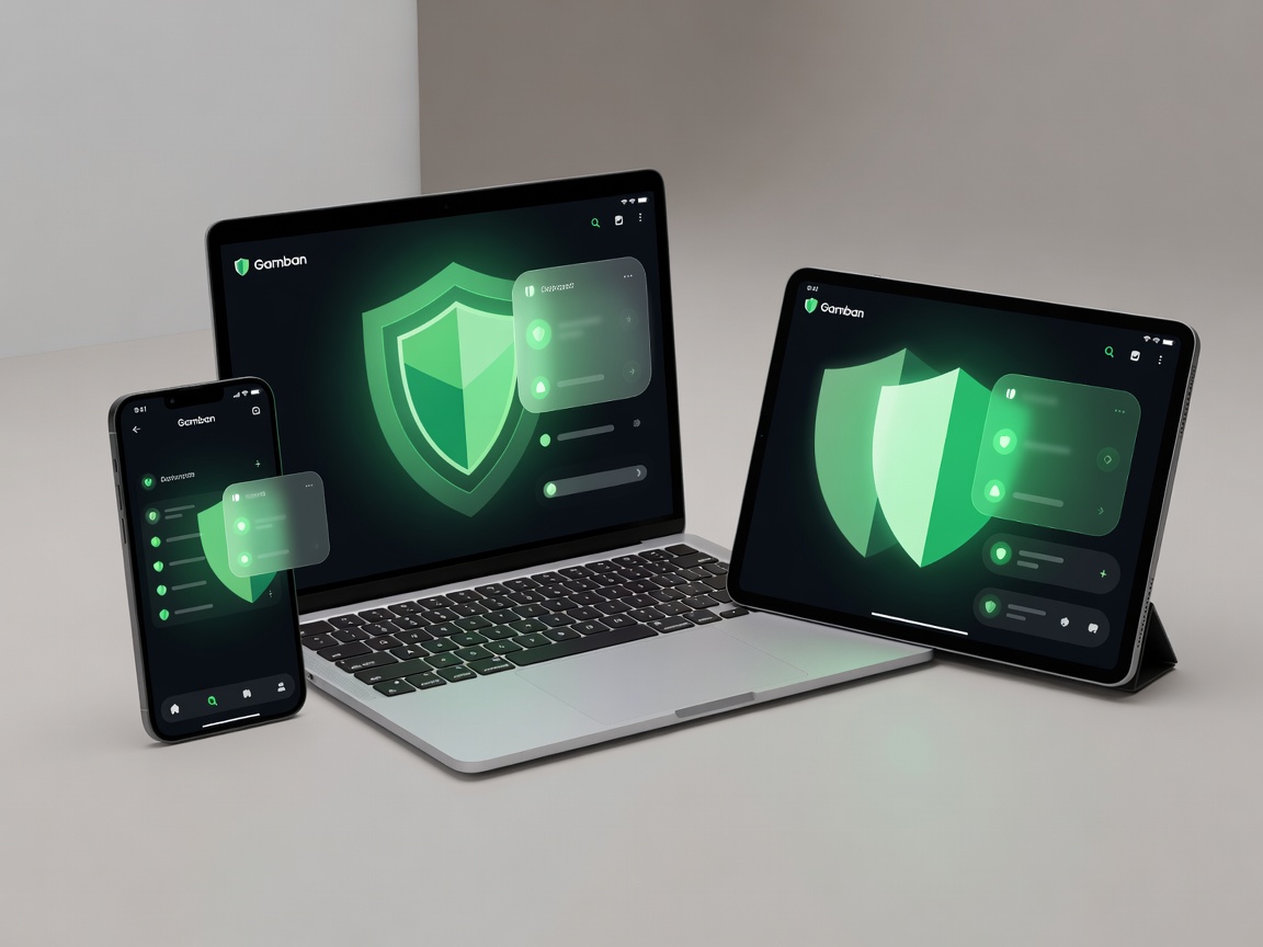 Gamban application running on multiple devices showcasing active protection